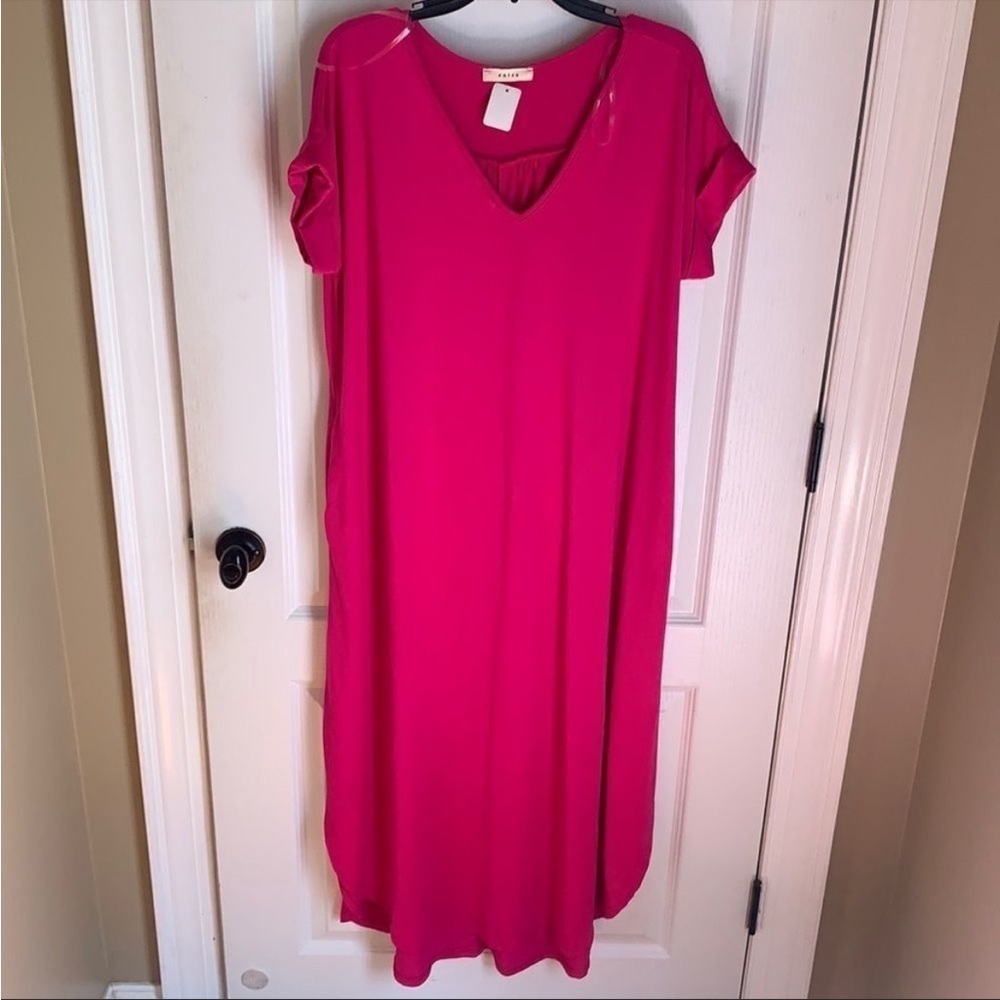 ENTRO hot pink v neck T-shirt dress 3x/4x oversized - Picture 9 of 10